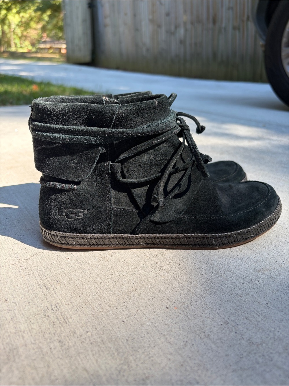 UGG Black Suede Lace-Up Ankle Boots - Size 6